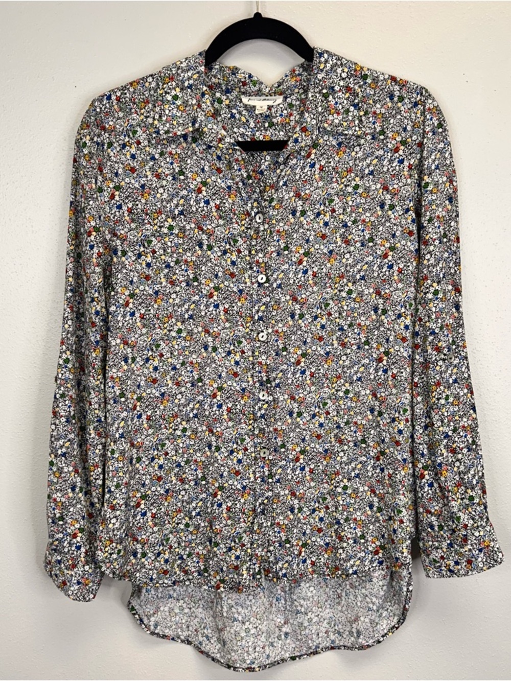 Floral Blouse Multicolor Button Up Career Spring Summer Lightweight Casual Work - Picture 2 of 13